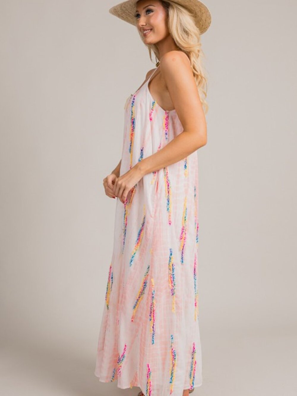 URBAN DAIZY Multicolor Tie-Dye Embroidered Cami Maxi Dress - Picture 4 of 16